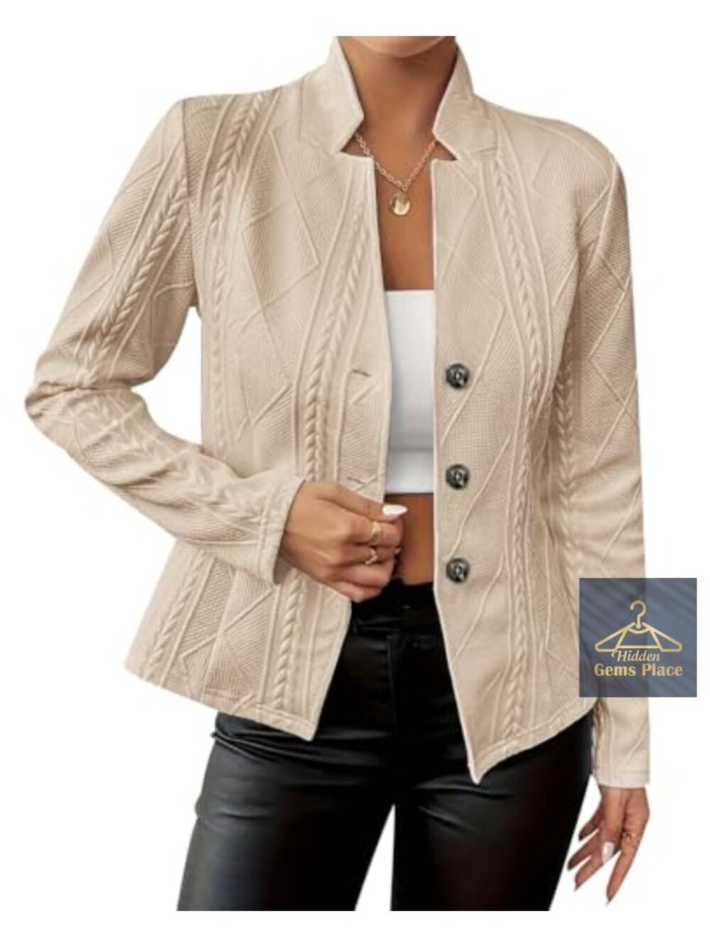 Women's Textured Button Down Long Sleeve Business Casual Blazer